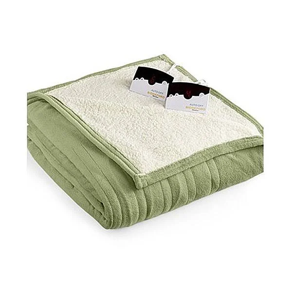 Pure Warmth Microplush Sherpa Electric Heated Blanket King Denim, Blue