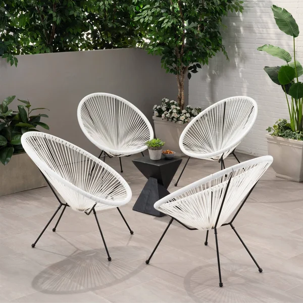 Anson Outdoor Hammock Weave Chair with Steel Frame (Set of 4) by Christopher Knight Home - Orange, Black