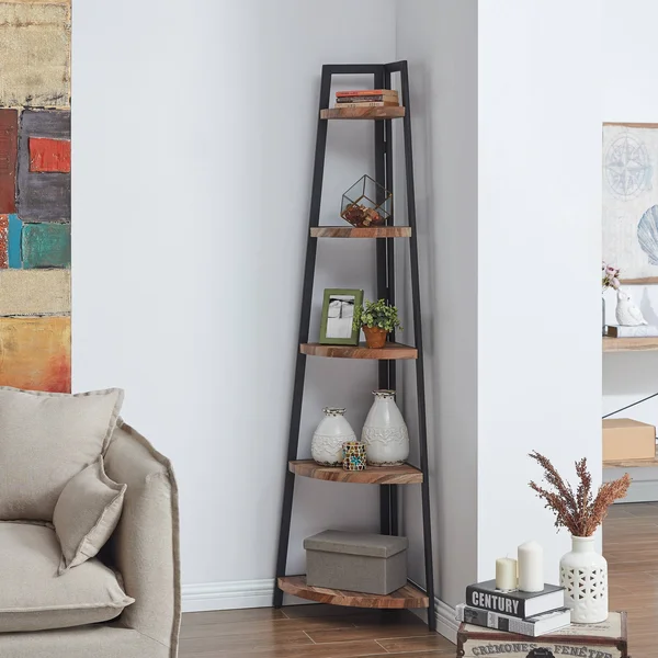 Danya B. Free-Standing Industrial Corner Shelf in (Black/Brown)
