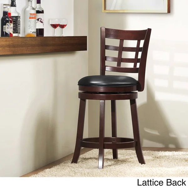 Inspire Q Verona Cherry Swivel 24-Inch High Back Counter Height Stool by Classic - Black Lattice