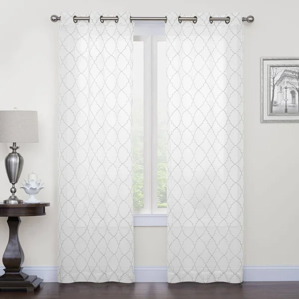 Regent Court 2-Pack Fret Embroidery Curtain - White - 38X108