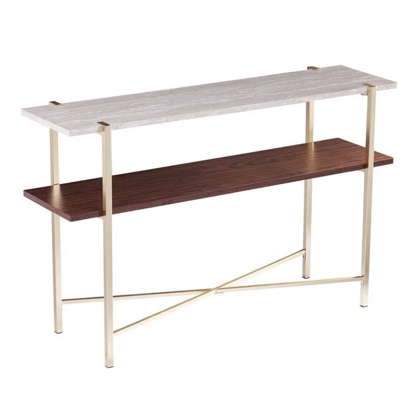 Boston Loft Furnishings Kempta White Faux Travertine Casual Console Table Marble - ATG3094001CK