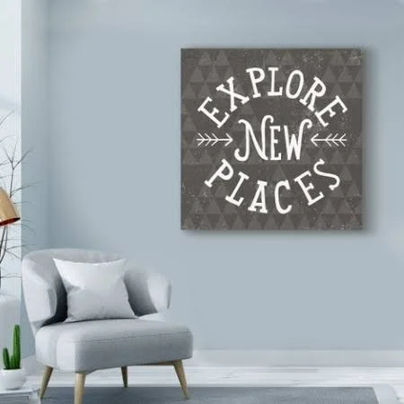 Trademark Fine Art 'Mod Triangles Explore New Places' Canvas Art by Michael Mullan - Size: 18 x 18