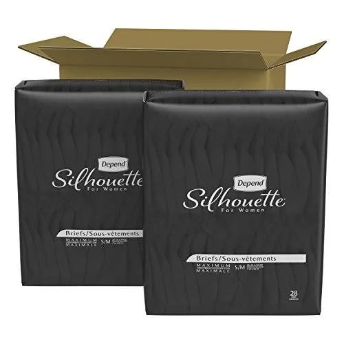 Depend Silhouette Maximum Absorbency Incontinence Women's Briefs, Black, S/M - 56 count