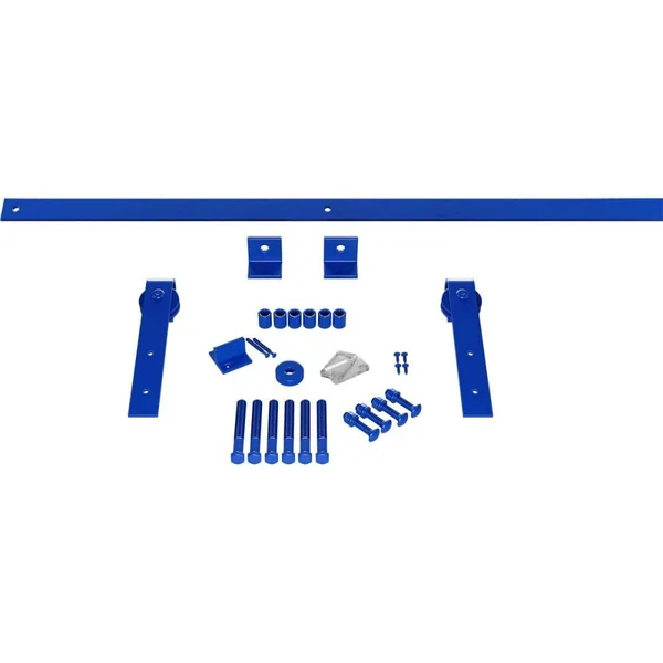Premium J-Strap Barn Door Hardware Set w/ 6' Track for 1 3/8 inch Doors, Blue Ribbon, Size: Track Length: 72 inch