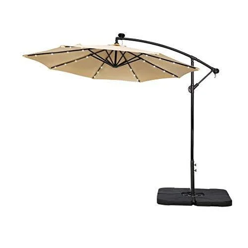 Westintrends 10 ft Outdoor Patio Solar LED Cantilever Umbrella with Base Weights - Beige