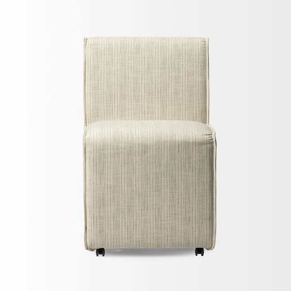 Mercana Damon Cream-Toned Fabric Brown Wooden Base Dining Chair