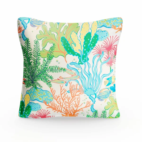 San Elijo Blue Green Indoor/ Outdoor Flange Square Pillows (Set of 2) by Havenside Home - 18 in H x 18 in W