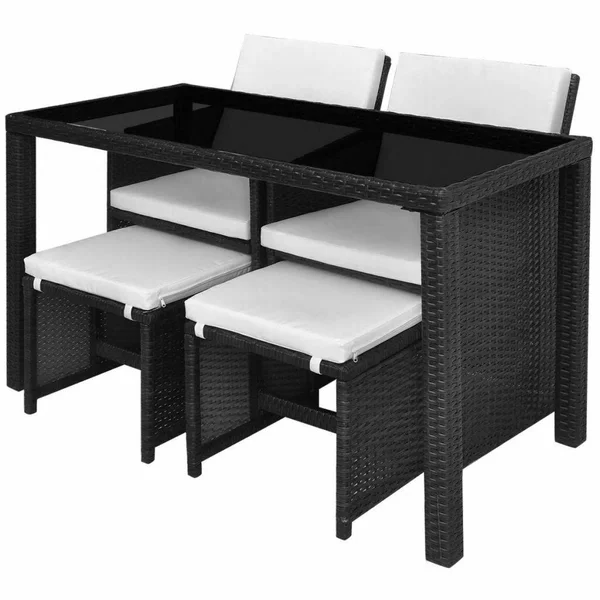 vidaXL Outdoor Dining Set 11 Pieces Black Poly Rattan