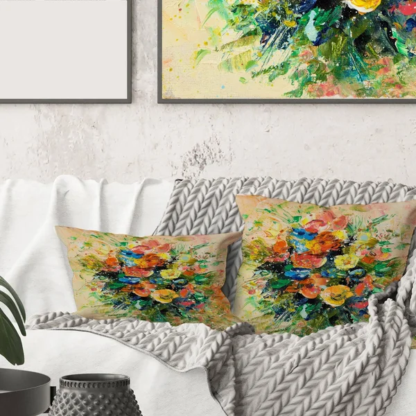 Designart 'Vintage Fresh Flowers Bouquet of Wildflowers' Traditional Printed Throw Pillow - 16 x 16
