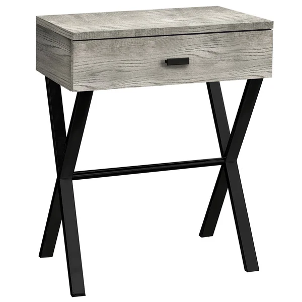 12x22 x 18.25x22 x 22.25x22 Grey Finish and Black Metal Accent Table