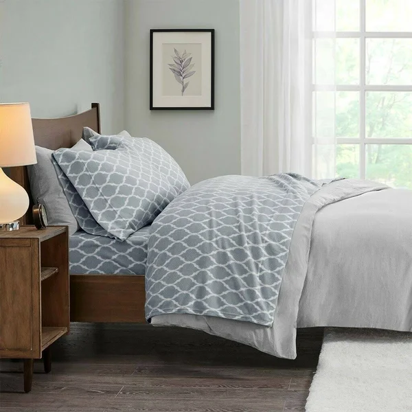 True North Ogee Micro Fleece 4 Piece Sheet Set - Gray, Twin