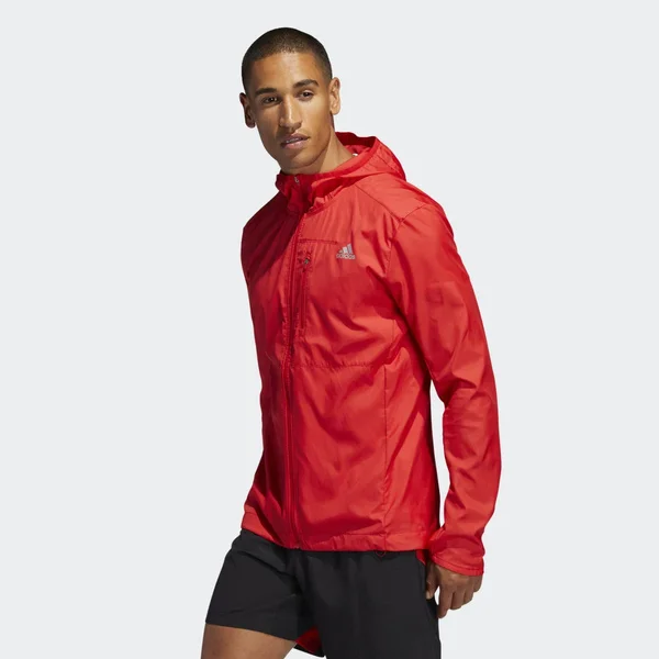 Adidas Own The Run Hooded Wind Jacket Red S - Mens Running Jackets