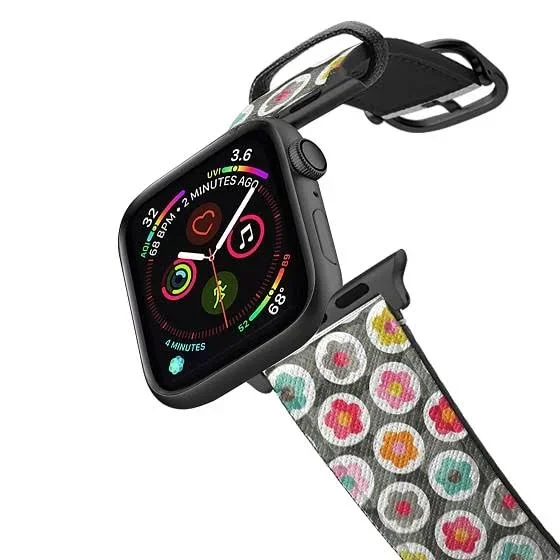 Casetify Apple Watch Band (42mm/44mm) - Saffiano Leather - Space Gray - Daisy Daisy Black Retro Floral Pattern Daisy Beatrice