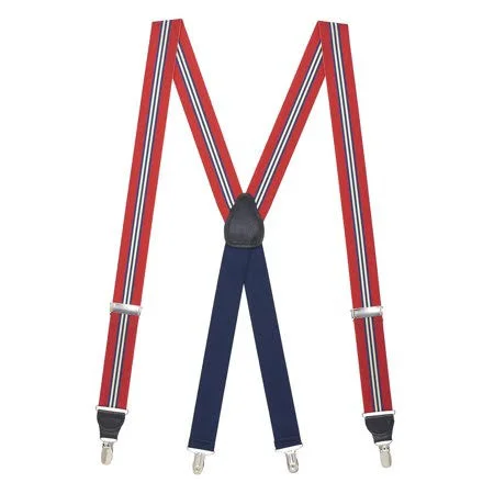 Suspender Store Mens Grosgrain Striped Clip Suspenders - Size: 46, Red Thin Stripe