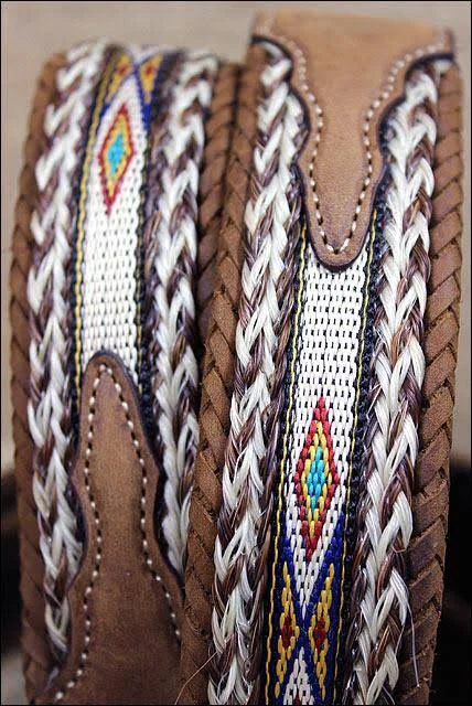 42 inch Tony Lama Brown Men's Badlands Horse Hair with Ribbon Inlay Leather Belt