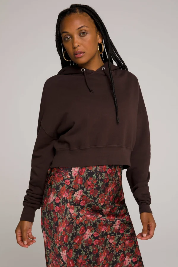 Good American Cool Crop Hoodie - Size 1 in Coffee001 at Nordstrom