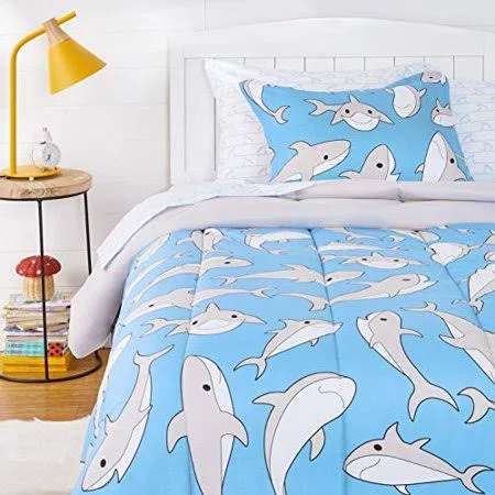 Basics Kids Easy-Wash Microfiber Bed-in-a-Bag Bedding Set - Twin - Shark Pool