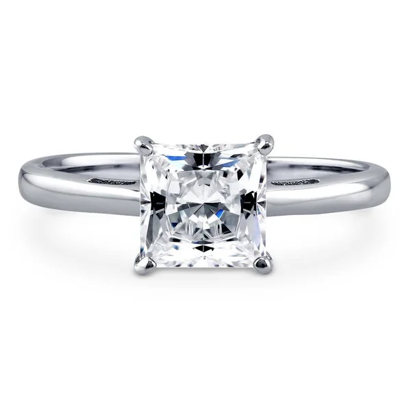 BERRICLE Sterling Silver Princess Cut Cubic Zirconia CZ Solitaire Promise Wedding Engagement Ring 1.6 CTW Size 10.5
