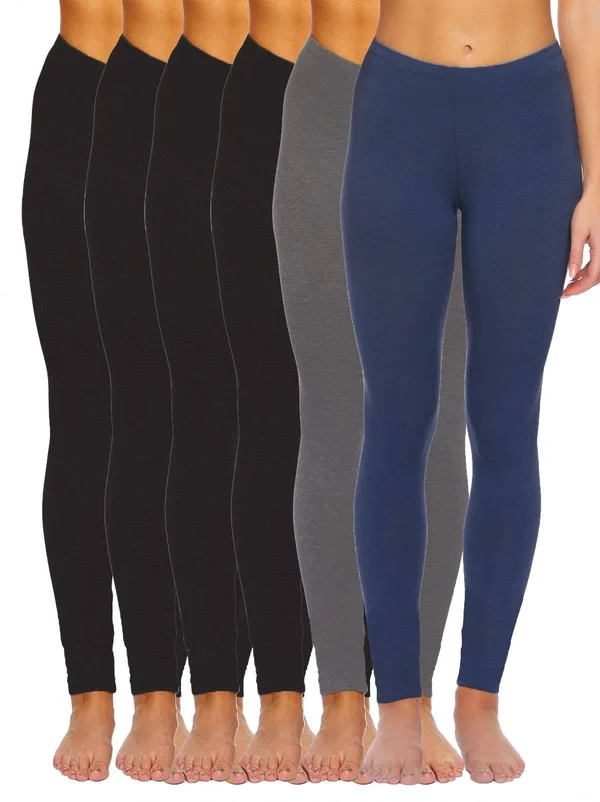 Felina - Velvety Soft Lightweight Leggings, Moisture Wicking, Yoga, 6 Pack (Small, Black Heather Grey Navy)
