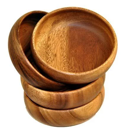 Pacific Merchants Trading Acaciaware 6- by 3-Inch Acacia Wood Round Calabash Serving - Salad Bowl, Set of 4