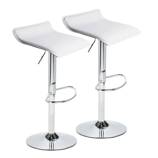 Puluomis Set of 2 Adjustable Swivel Barstools - PU Leather Bar Stool with Chrome Base, Gaslift Pub Counter Chairs, White