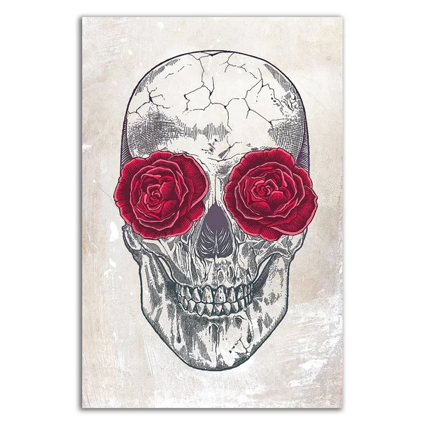 21x22 x 14x22 Skull & Roses by Rachel Caldwell Print on Canvas