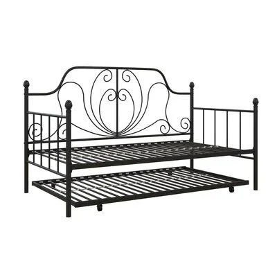 Thetford Metal Daybed with Trundle Red Barrel Studio Color: Black - Size: Twin