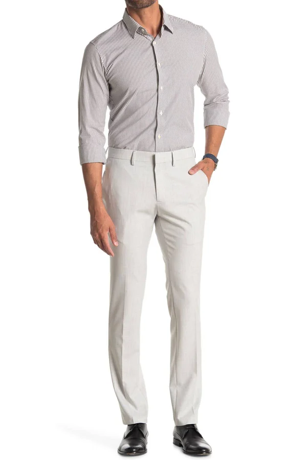 Reaction Kenneth Cole Stretch Solid Skinny Fit Flex Waistband Flat - Shoe Front Dress Pant - Men's - Oatmeal