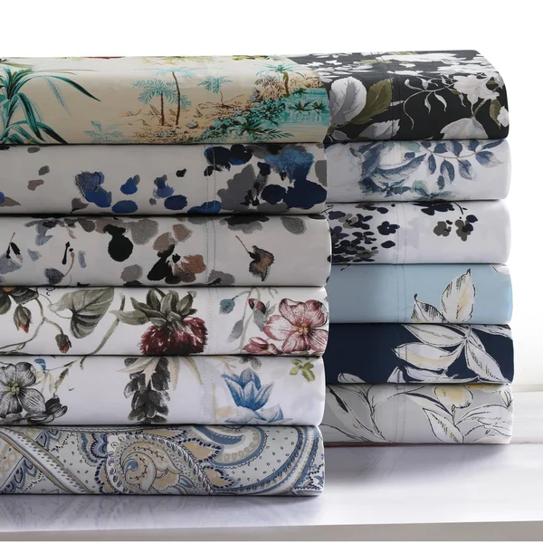 Tribeca Living Paradise Island Printed 300 TC Cotton Sateen Extra Deep Pocket Sheet Set, Size: Full