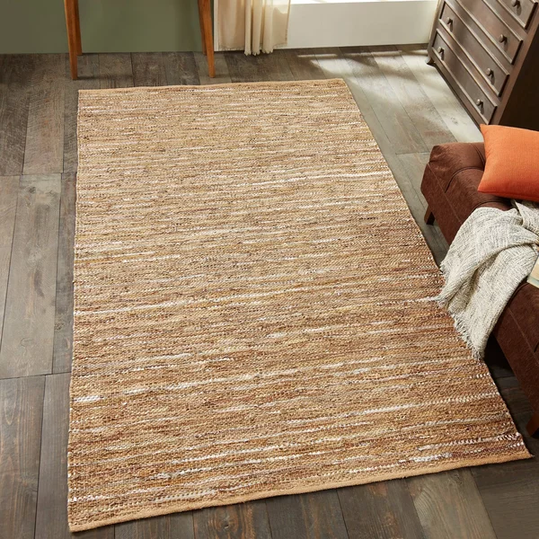 Miranda Haus Hand-Woven Enisle Leather and Cotton Area Rug - 5& x 8& - Dusty Grey