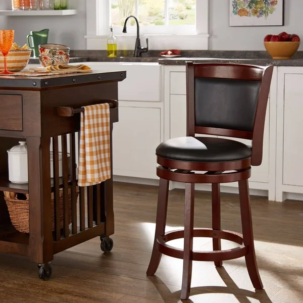 Inspire Q Verona Cherry Swivel 24-Inch High Back Counter Height Stool by Classic - Black Lattice
