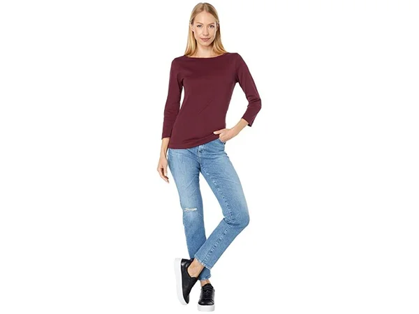 Three Dots 100% Cotton Heritage Knit 3/4 Sleeve British Tee Women's Long Sleeve Pullover Port Royale : Xs (US 0-2)