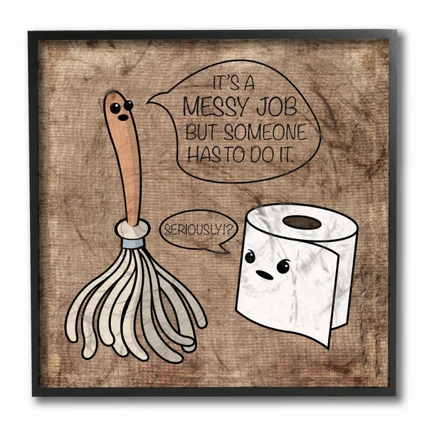 Stupell &Toilet Paper and Mop& Framed Giclee Texturized Art - 11 x 14