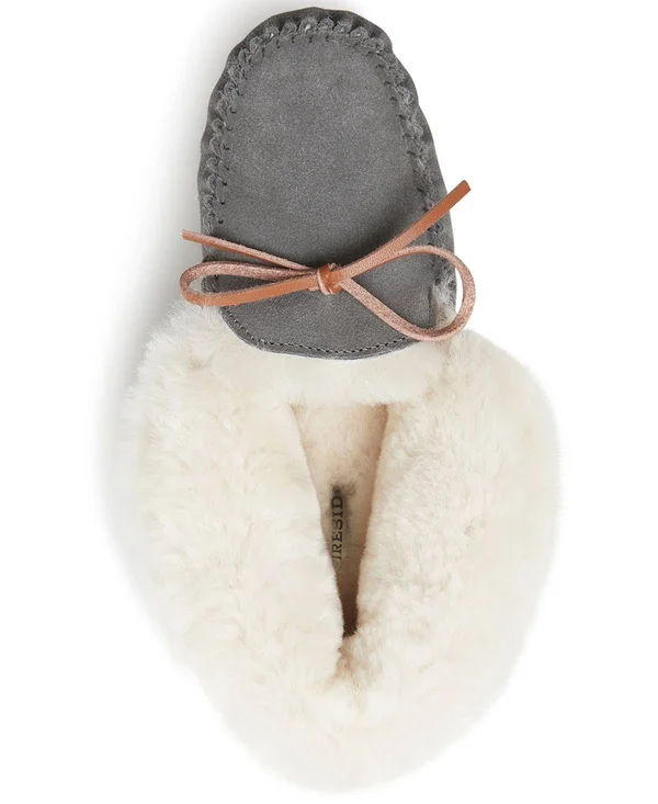 Dearfoams Women's Fireside Brisbane Shearling Moccasin Slipper - Size: 11, Grey Suede