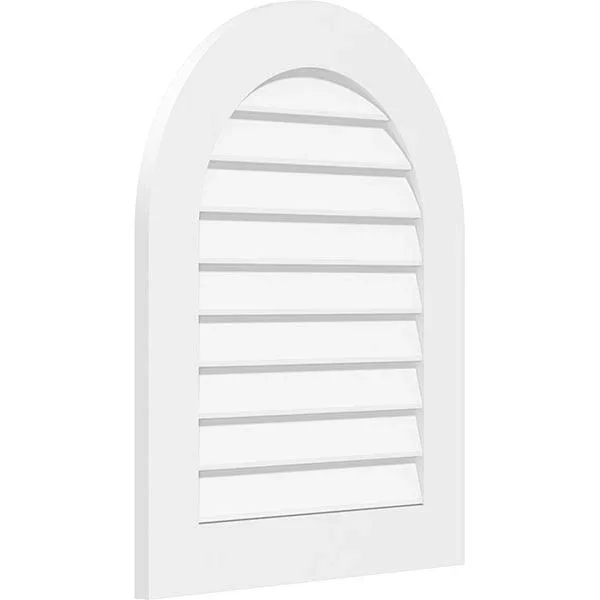 Ekena Millwork GVPRT14X3801SN 14x22W x 38x22H Round Top Surface Mount PVC Gable Vent: Non-Functional - w/ 3-1/2x22W x 1x22P Stand