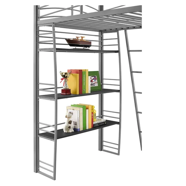 DHP Studio Metal Loft Bed with Desk and Shelves - Silver/Gray, Twin