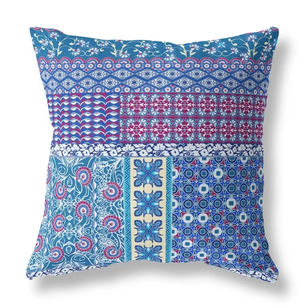 Amrita Sen Flower Castle Patchwork Suede Zippered Pillow W Insert in Navy and Maroon - 16x22x16x22