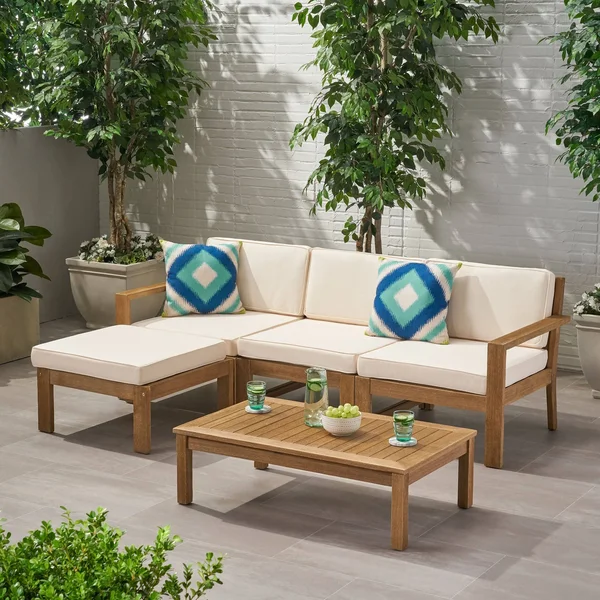 Santa Ana 5pc Acacia Wood Sofa Sectional Set Light Brown/Dark Teal - Christopher Knight Home