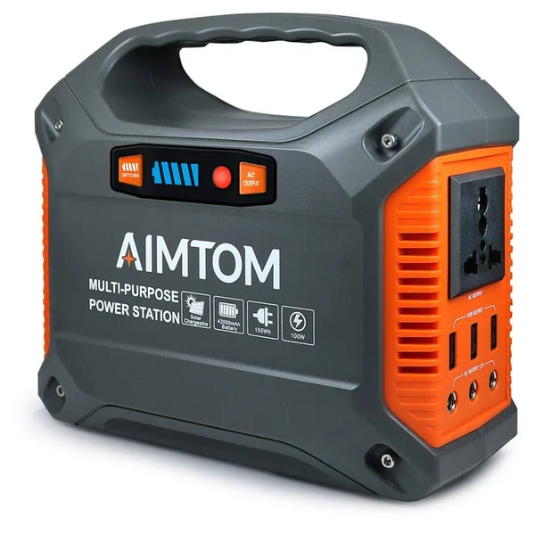 AIMTOM Portable Solar Generator, 42000mAh 155Wh Power Station, Emergency Backup Power Supply with Flashlights, for Camping, Home