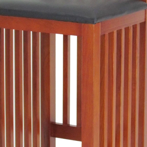 Benjara Wooden Barstool with Block Legs and Low Slatted BACK - Brown