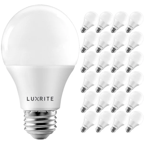 Luxrite A19 LED Bulb 60W Equivalent - 5000K Bright White, 800 Lumens, Dimmable, 9W, Enclosed Fixture Rated, Energy Star, E26 Base
