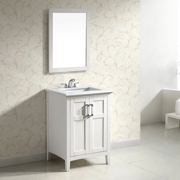 Simpli Home Winston 24 inch Bath Vanity in Soft White with White Quartz Marble Top