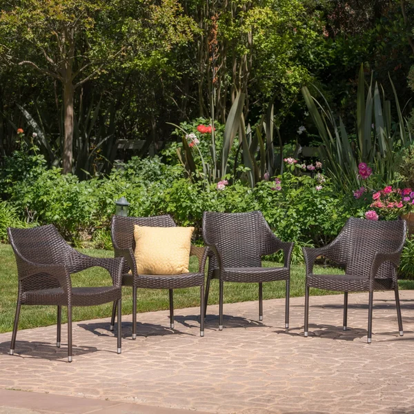 Miranda Outdoor Wicker Stacking Dining Chairs, Set of 4, Multibrown