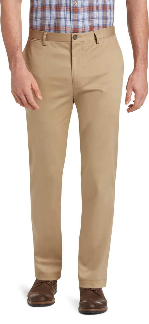 JoS. A. Bank Men's Reserve Collection Tailored Fit Flat Front Chino Pants, BR Tan, 30x30