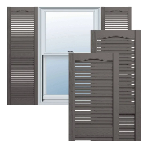 Mid-America LL1S12X05200TG 12x22W x 52x22H Lifetime Vinyl - Standard Cathedral Top Center Mullion, Open Louver Shutters, w/Instal