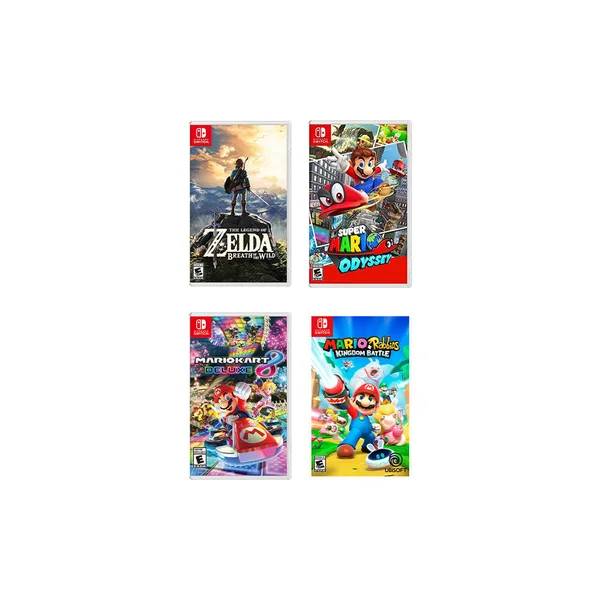 New Nintendo Switch Lite Coral Console Bundle with 4 Games: The Legend of Zelda: Breath of The Wild, Super Mario Odyssey, Super