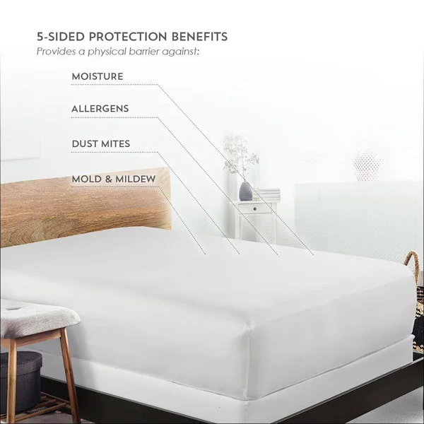 Priceless Home Premium Queen Tencel Five-sided Mattress Protector Cover 360 Barrier Against Stains Bed Bugs Hypoallergenic Water