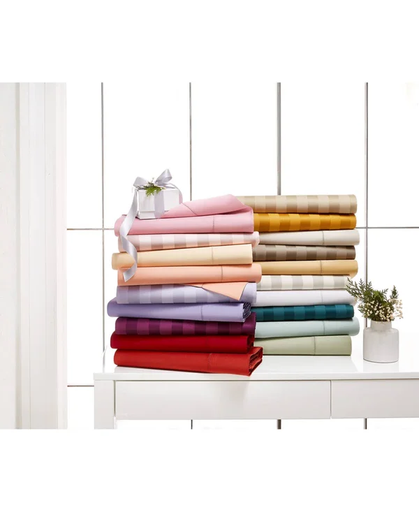 Charter Club Damask 1.5x22 Stripe 100% Supima Cotton 550 Thread Count 4 pc. Sheet Set - California King, Created for Macy&s - Cot