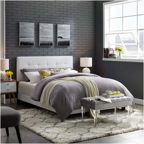 Modway Amira Queen Upholstered Fabric Bed - White